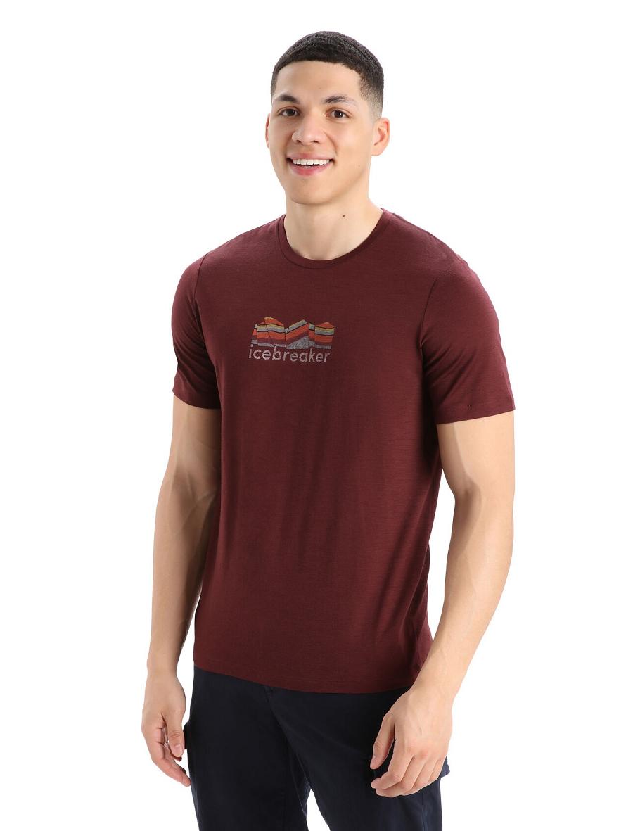 T Shirts Icebreaker Merino Tech Lite II Corta Sleeve Mountain Geology Homme Rouge | FR 1183EBCX